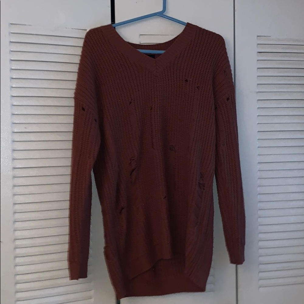 Brownish long sleeve distress oversized sweater